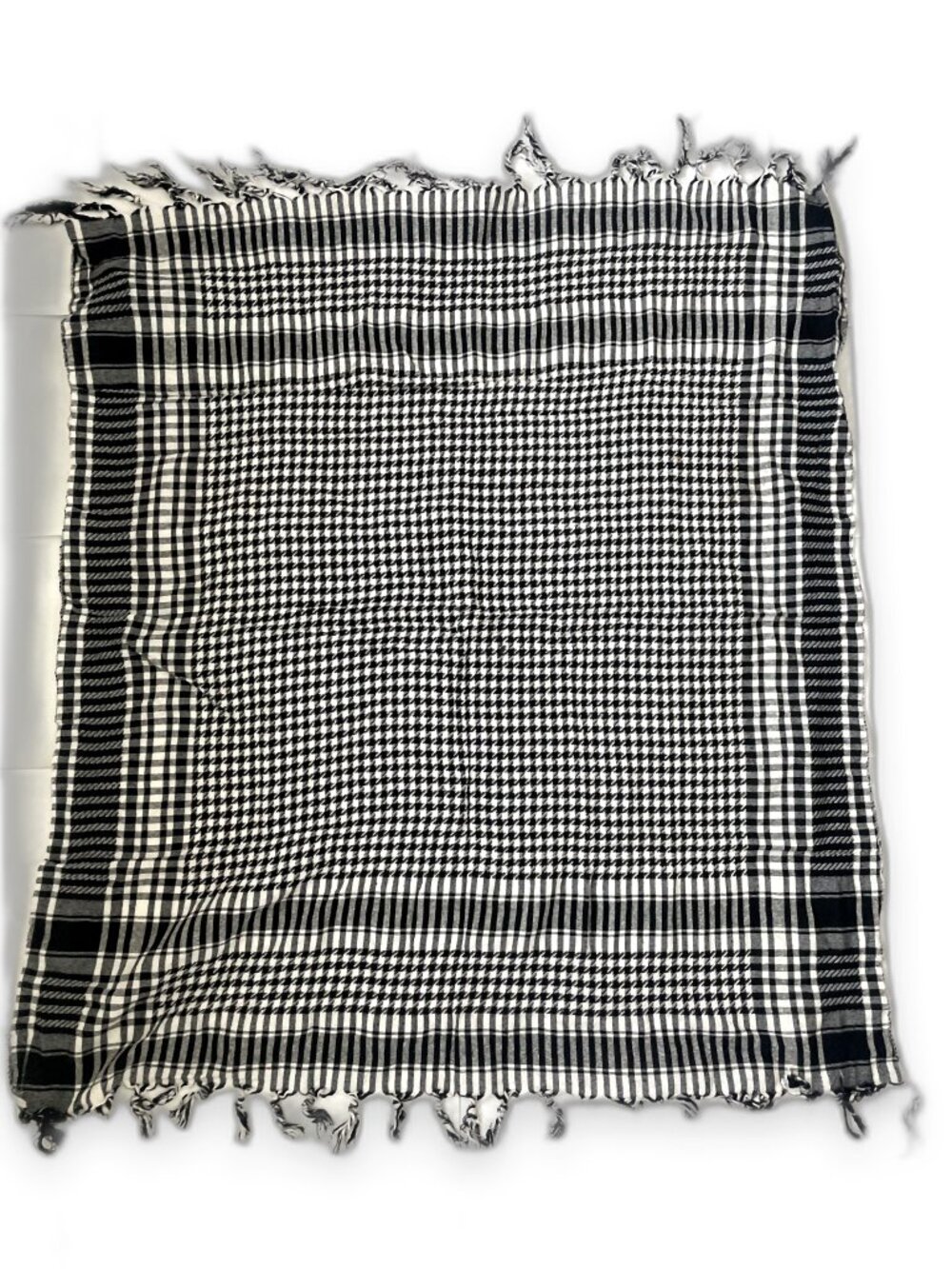 Keffiyeh Palestinian Pattern Scarf Black White Houndstooth Fringe 40in